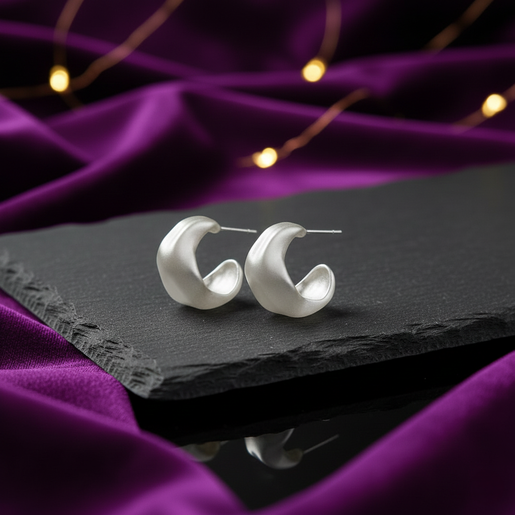 Semi Hoop Earrings - Silver